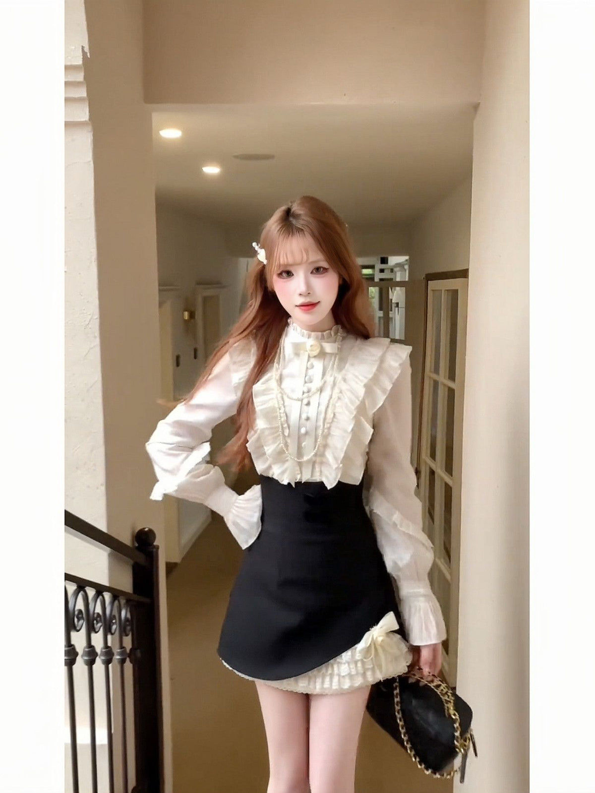 💕chic韓系富家千金氣質襯衫半身裙兩件套