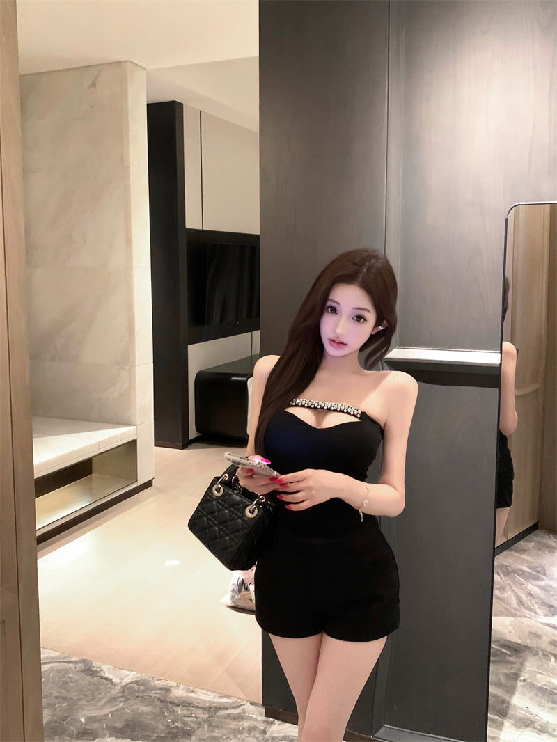 💕高級名媛風鑽鍊收腰顯瘦抹胸帶胸墊上衣