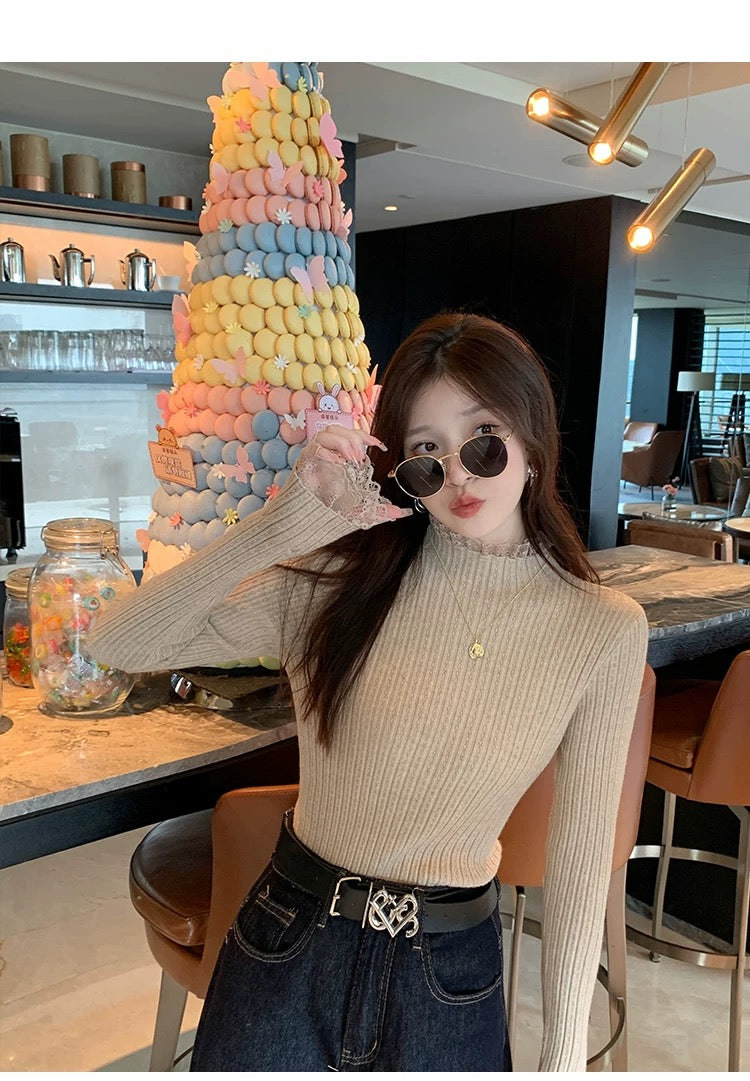 💕可愛小香風內搭針織打底半高領上衣