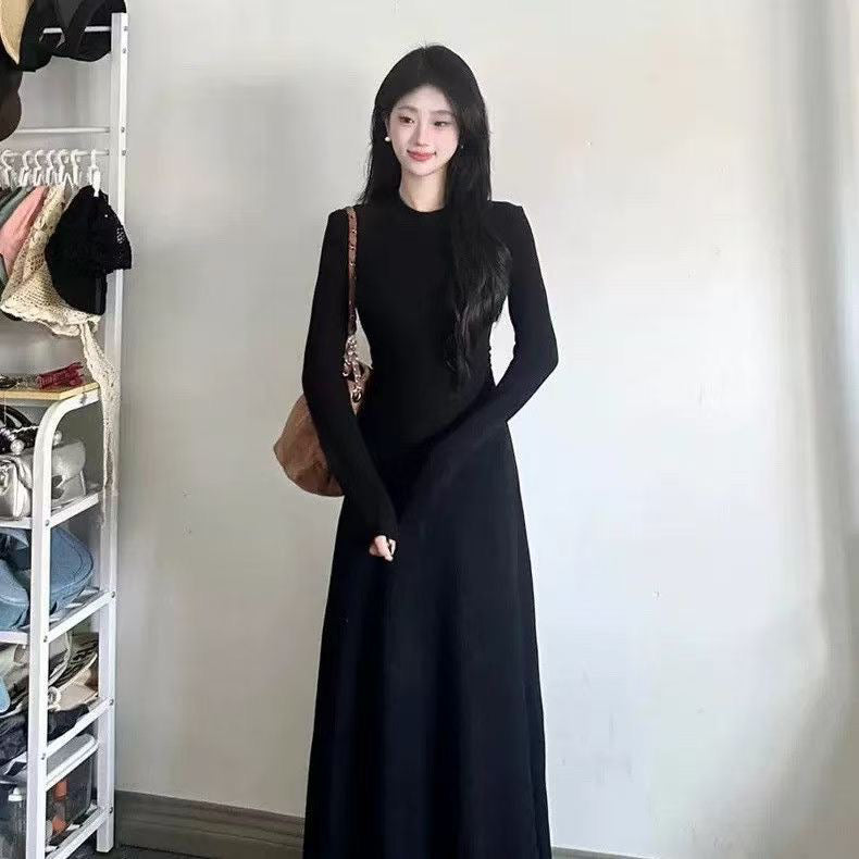💕溫柔秋冬休閒慵懶赫本風連衣長裙