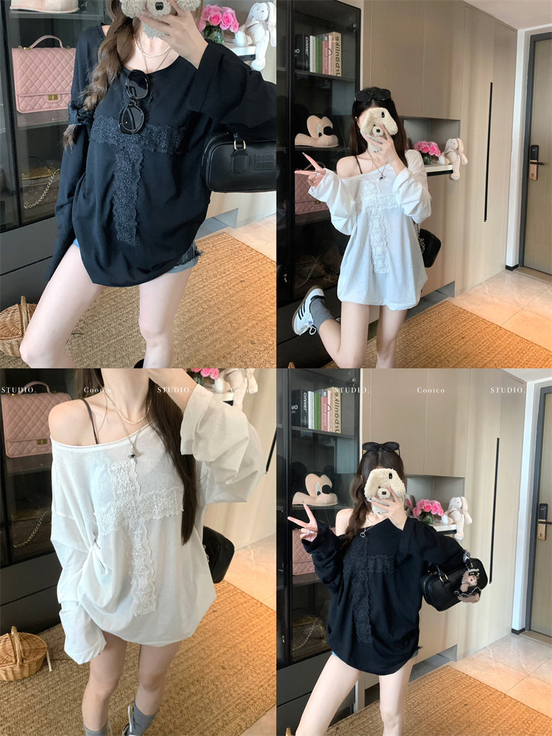 💕微透蕾絲寬鬆T袖打底衣