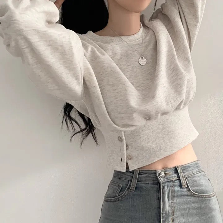 💕氣質簡約百搭三顆扣圓領長袖T袖