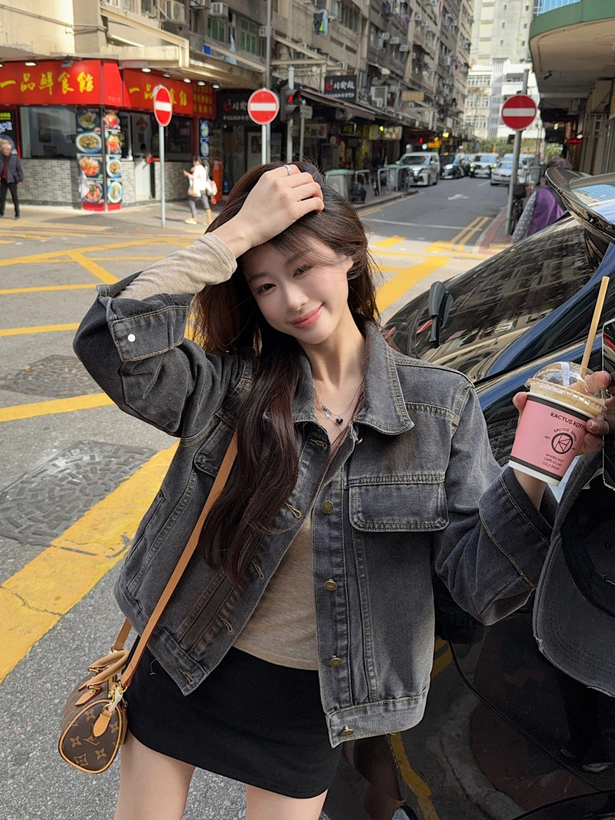 💕美式暈染水洗牛仔黑灰重工短外套
