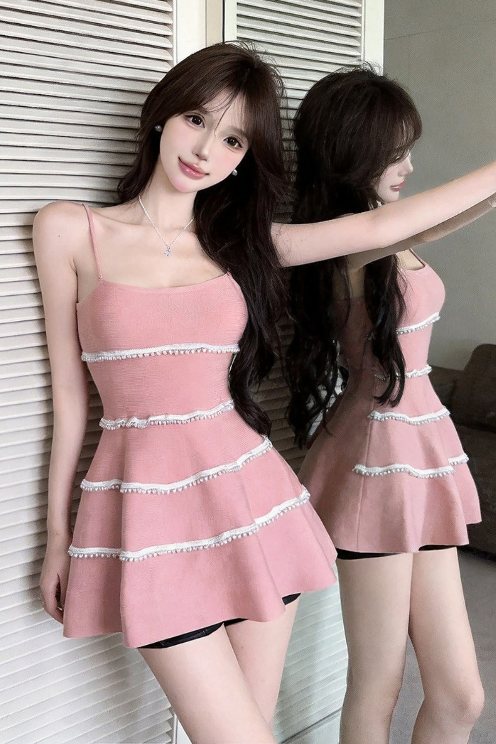 💕溫柔約會無袖吊帶珍珠邊背心上衣