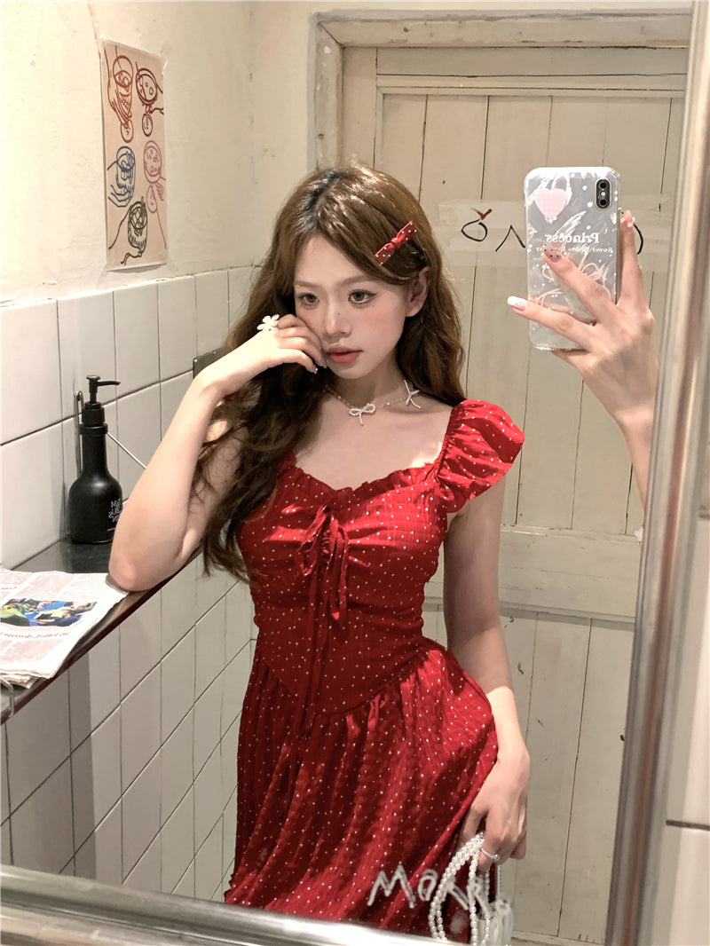 💕海邊度假小飛袖露背收腰長裙