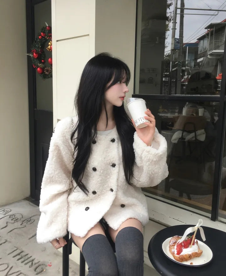 💕chic韓系高級雙排釦羊羔毛外套