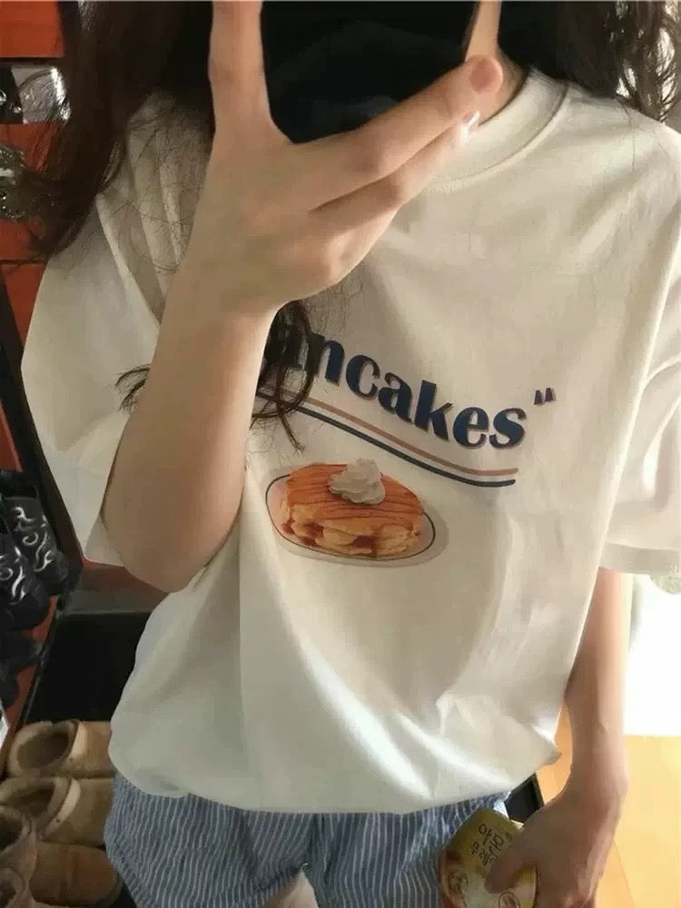 💕休閒寬鬆百搭ins風甜品印花大學T