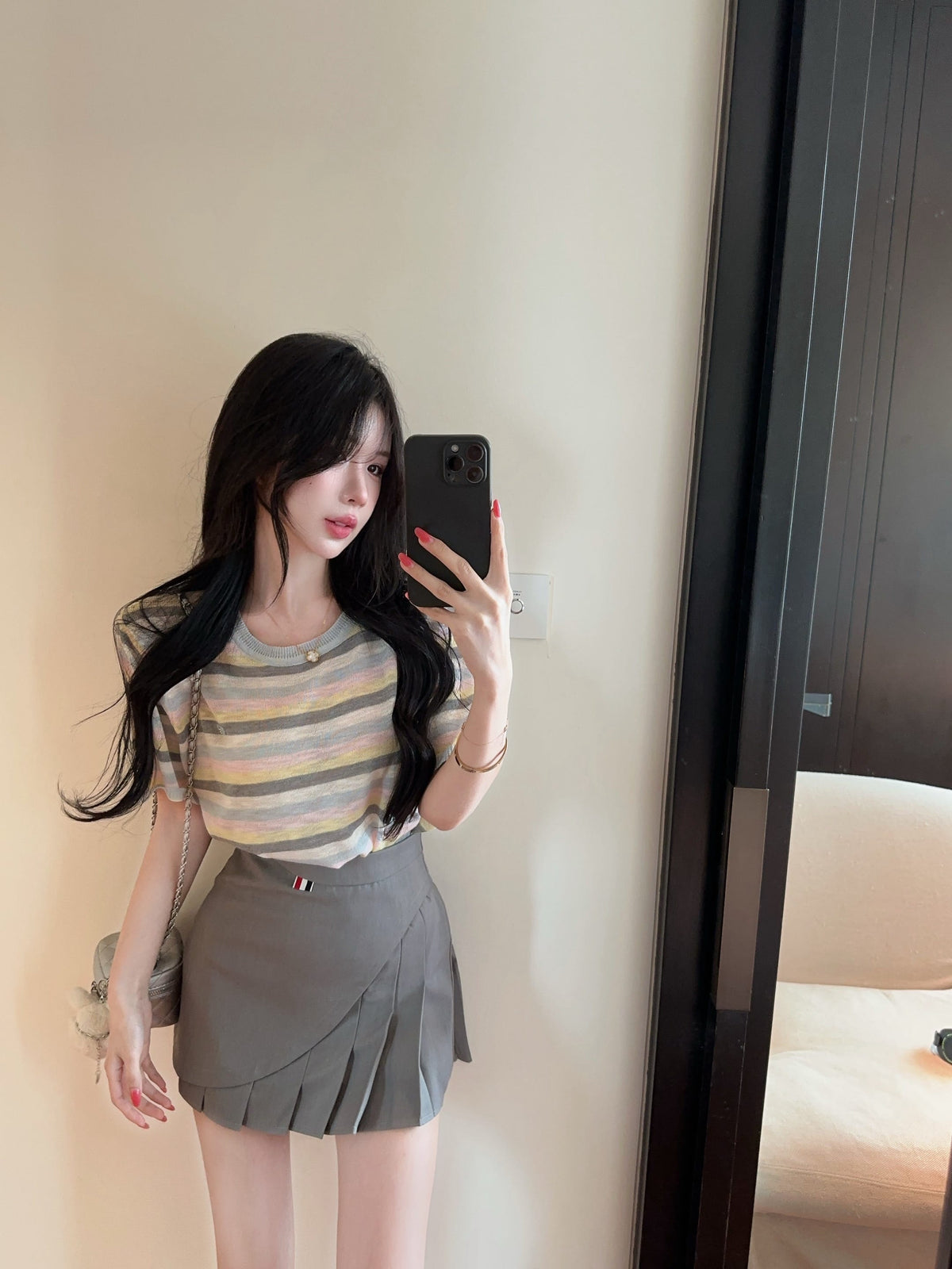 💕夏季清透感柔軟撞色條紋針織衫上衣