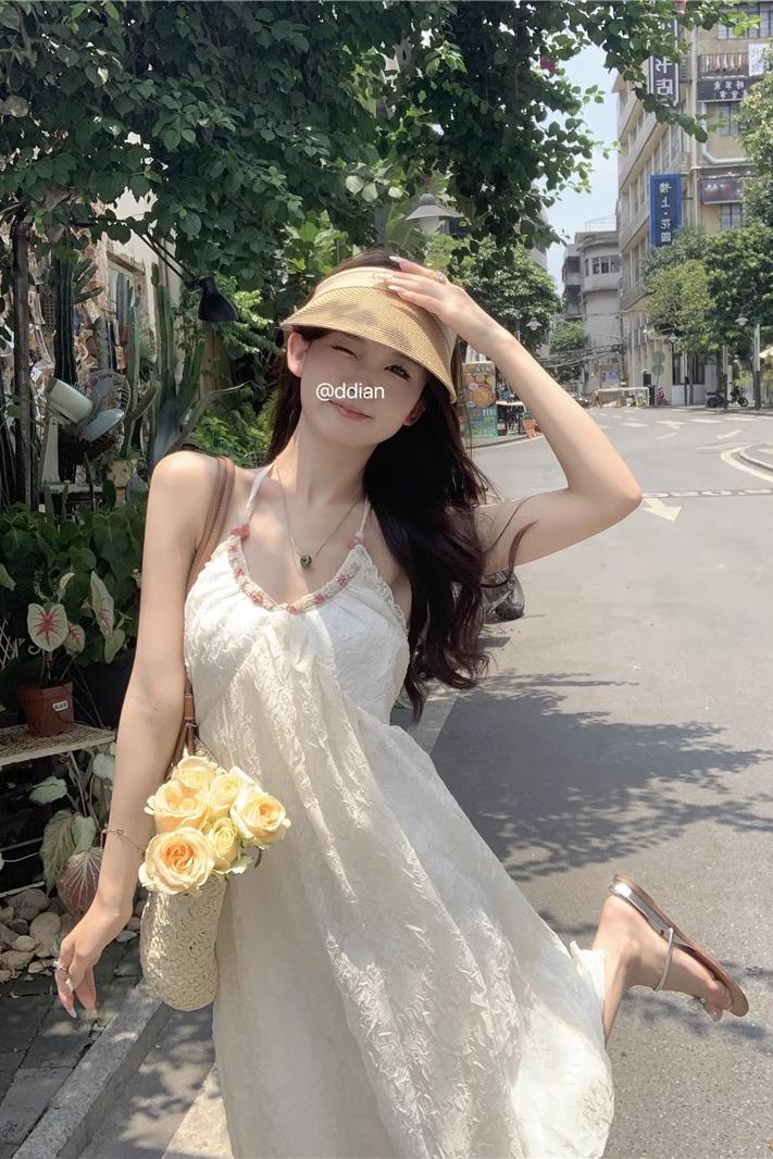 💕法式度假掛脖雪紡連衣長裙