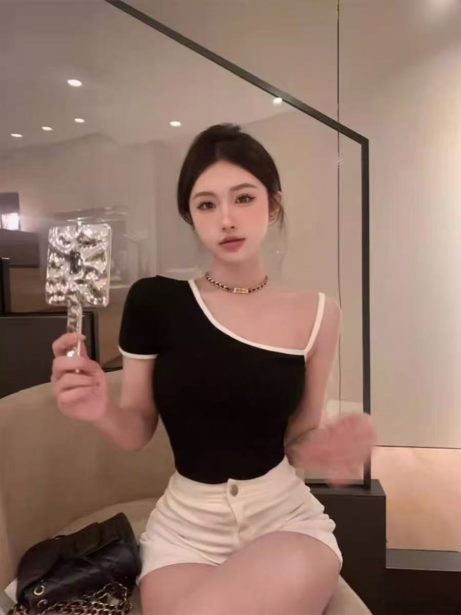 💕不規則修身露肩吊帶短袖T袖