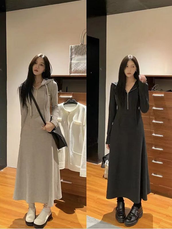 💕日常休閒高個子長款連帽衛衣連身裙