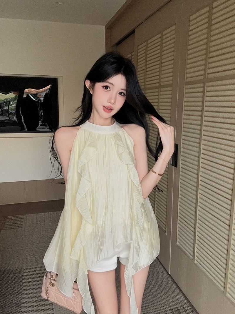 💕溫柔氣質掛脖無袖雪紡上衣