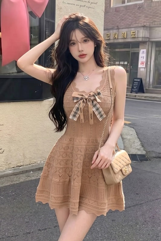 💕純欲性感蝴蝶結收腰吊帶連衣裙