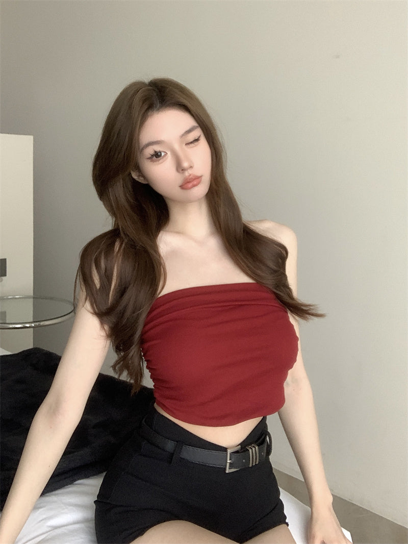 💕氣質百搭彈力修身短款抹胸背心單品