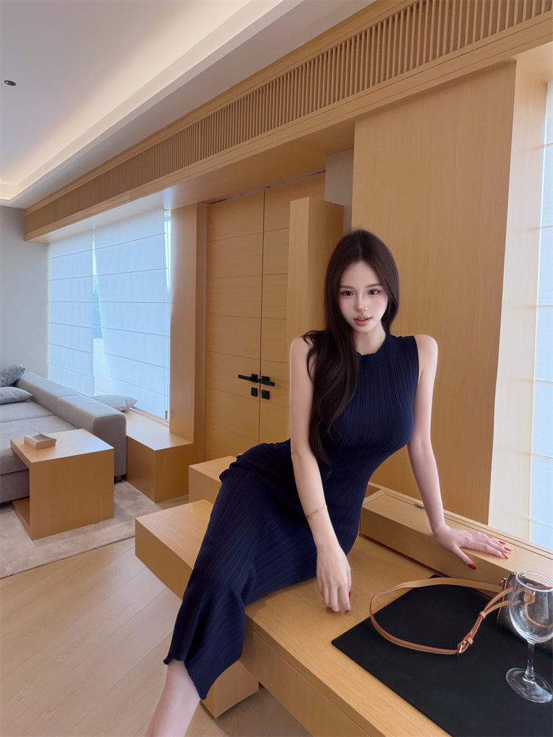 💕春夏優雅無袖針織修身顯瘦連衣裙