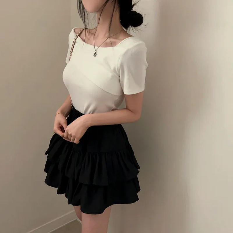 💕韓系chic修身氣質顯瘦斜肩上衣
