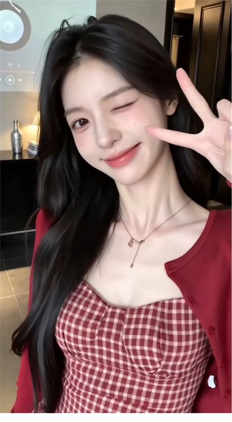 💕約會顯氣色紅白格紋吊帶連身裙兩件套