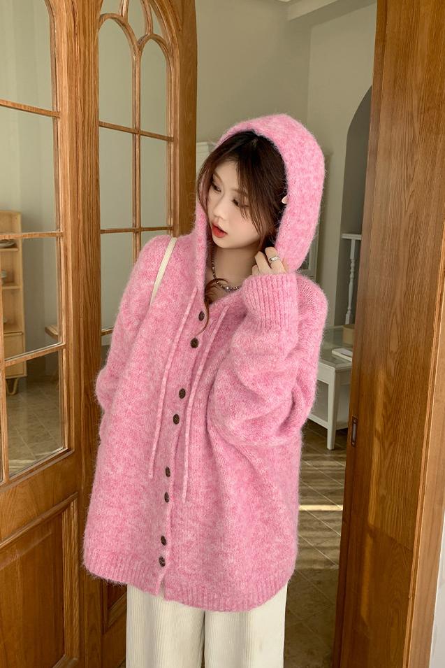 💕chic韓系溫柔軟糯連帽寬鬆甜美針織上衣外套