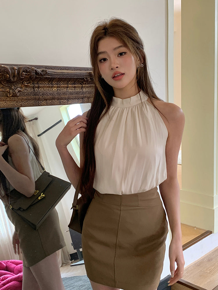 💕夏季溫柔掛脖無袖露肩吊帶背心上衣