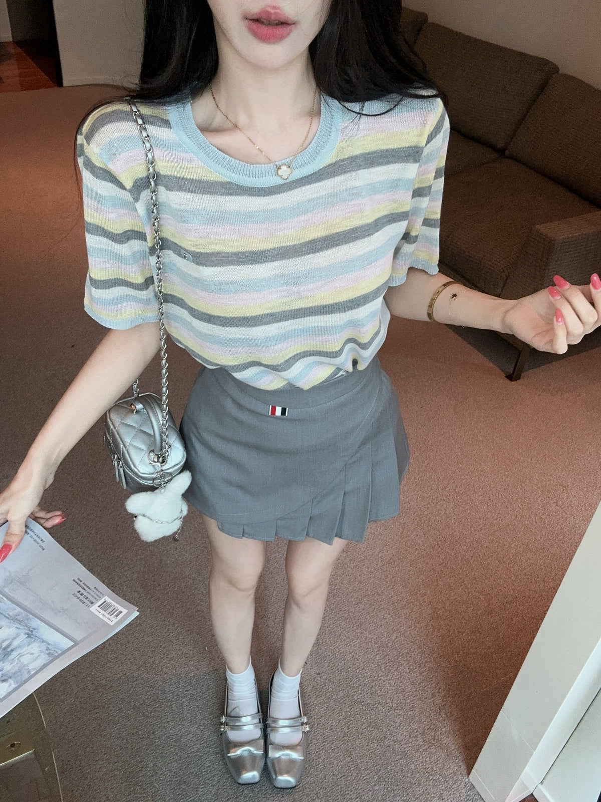 💕夏季清透感柔軟撞色條紋針織衫上衣