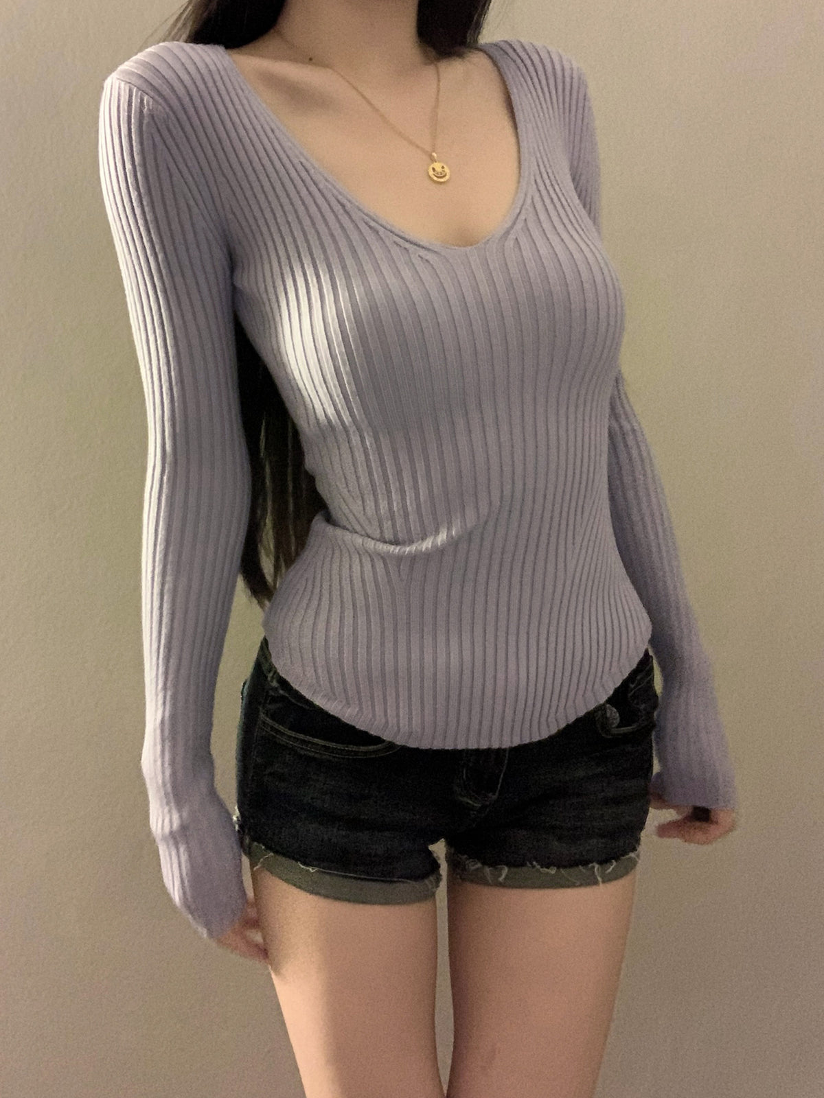 💕韓系氣質顯瘦V領百搭針織上衣