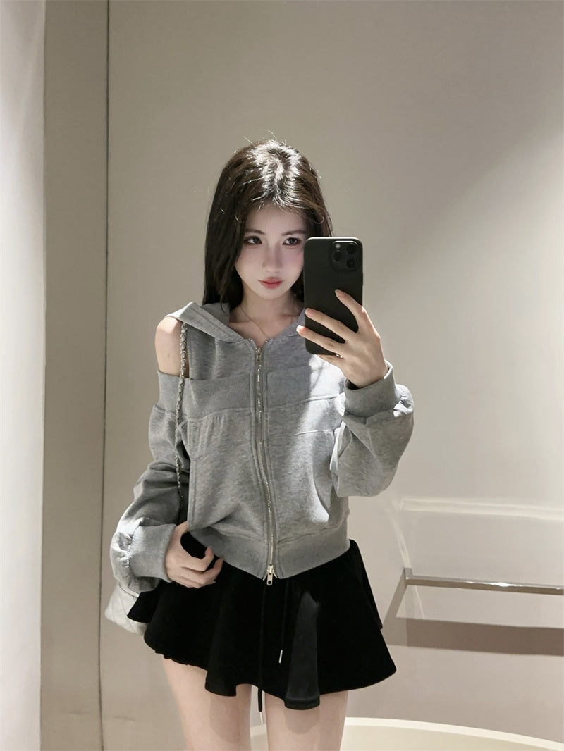 💕韓版個性露肩高檔連帽衛衣外套