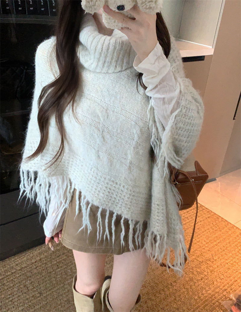 💕法式溫柔斗篷披肩氛圍感高領上衣