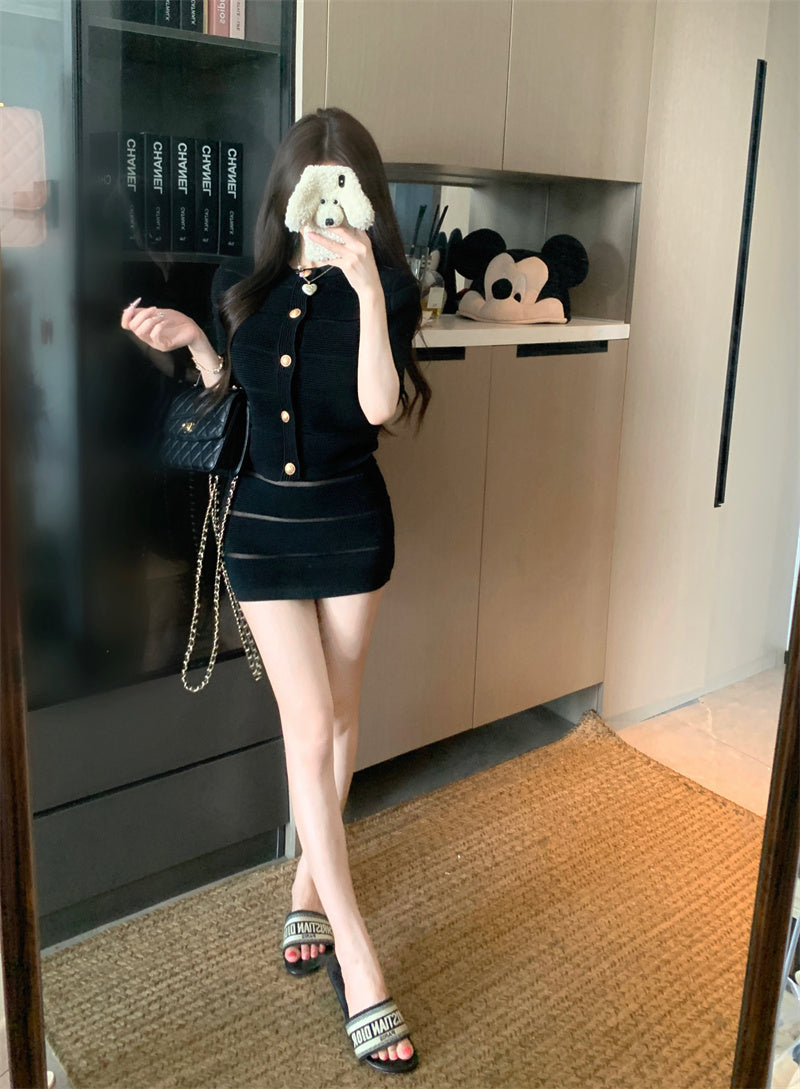 💕輕熟風拼接吊帶連衣裙外套套裝