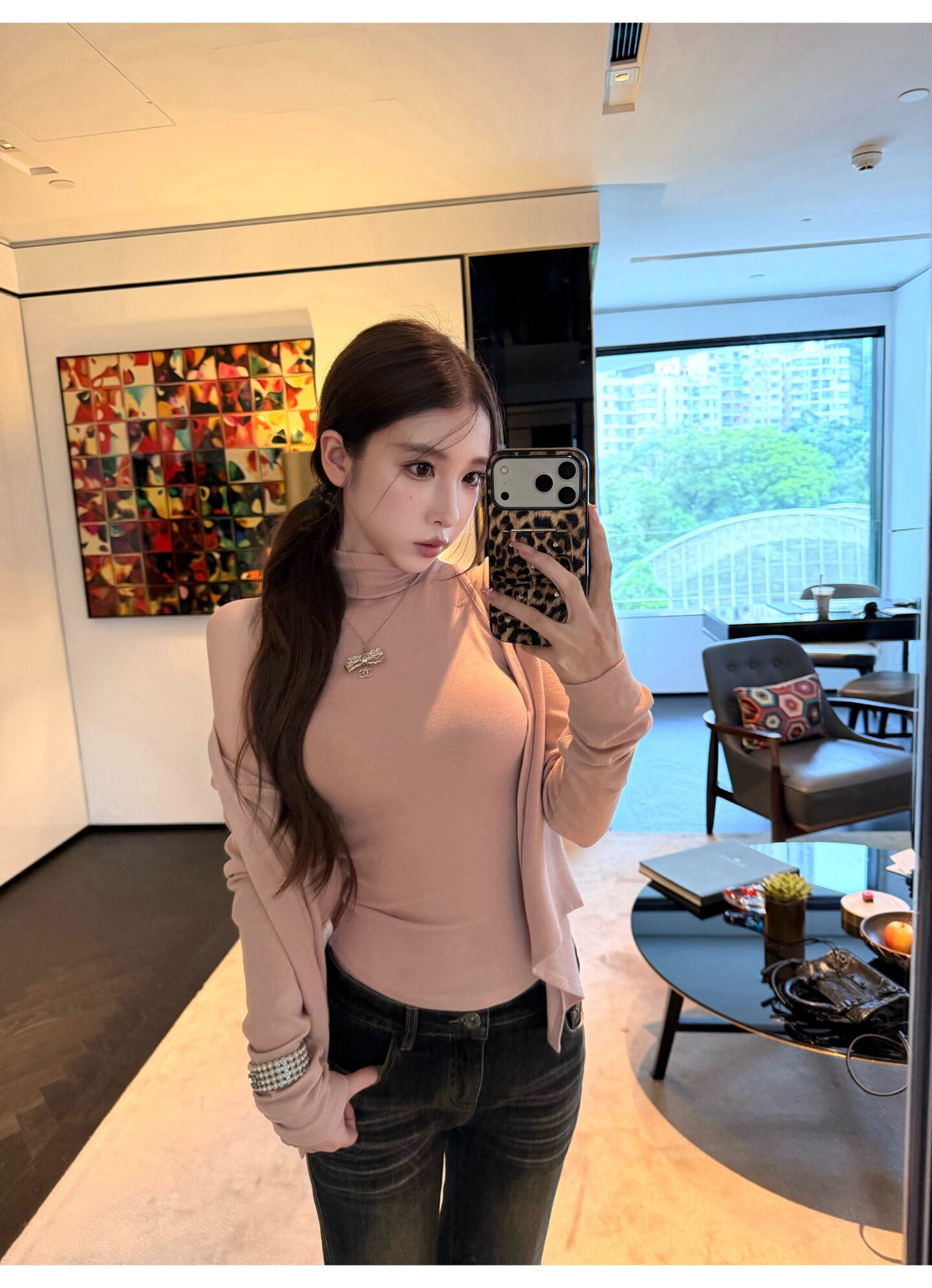 💕溫柔奶氣無袖半高領針織背心+開衫兩件套
