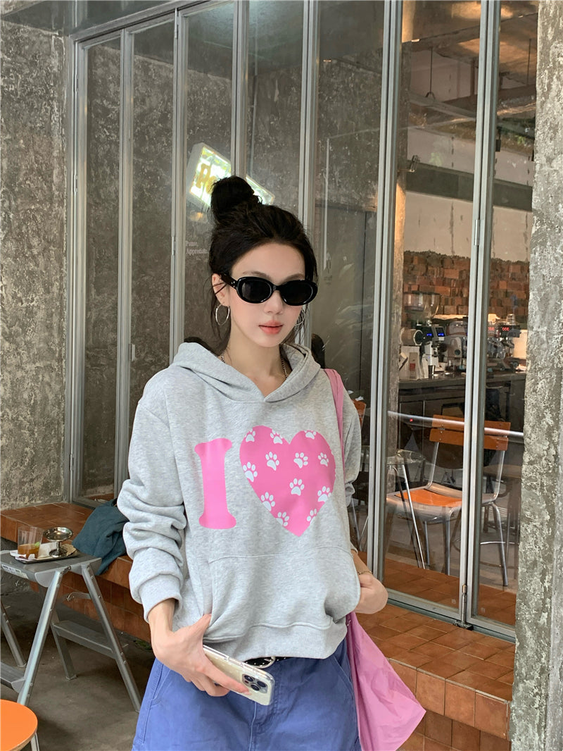 💕韓系愛心印花短款連帽衛衣