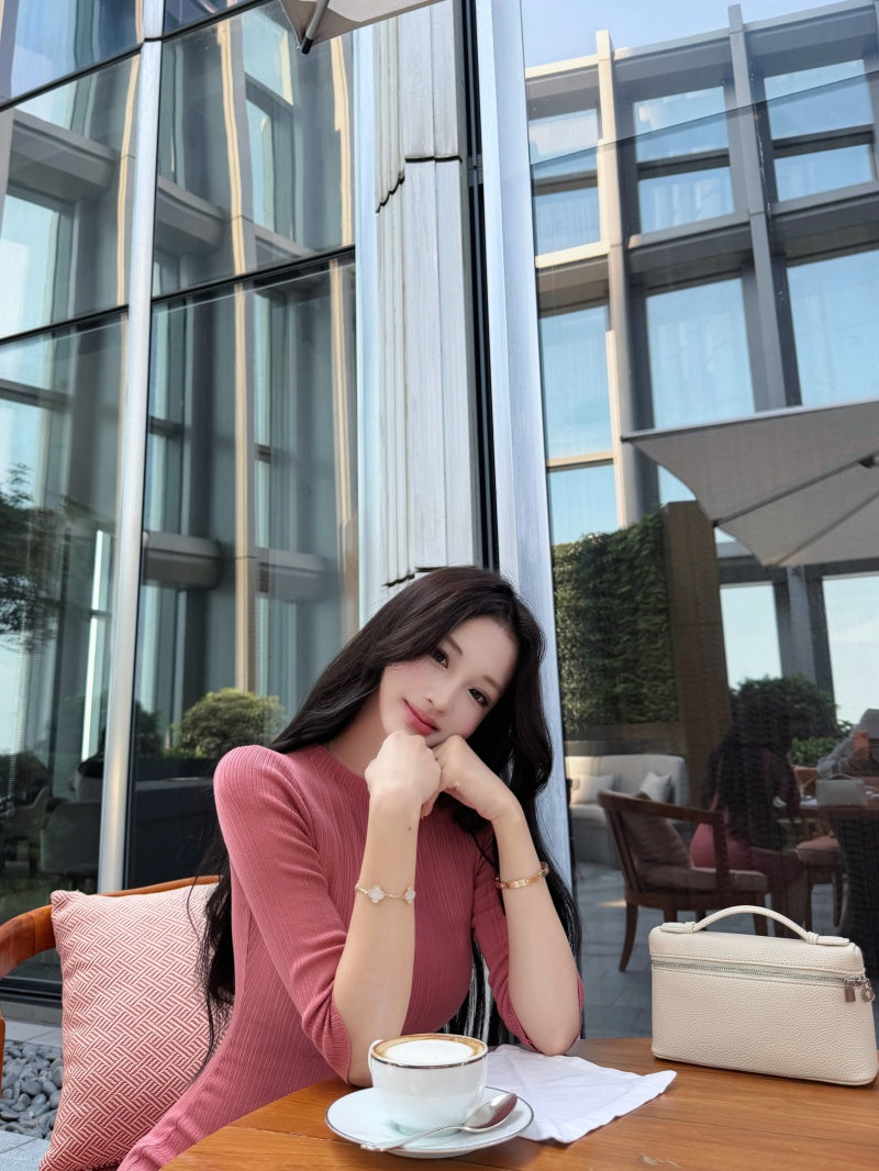 💕溫柔優雅氣質中袖修身包臀中長針織裙