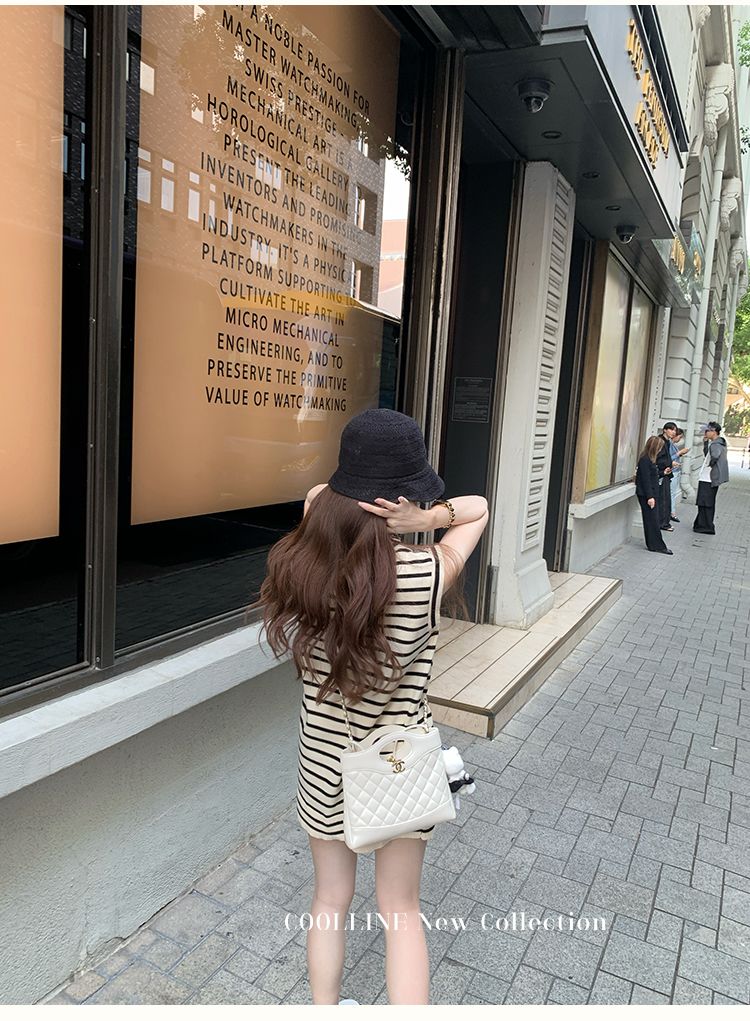 💕夏季通勤百搭懶人條紋裙