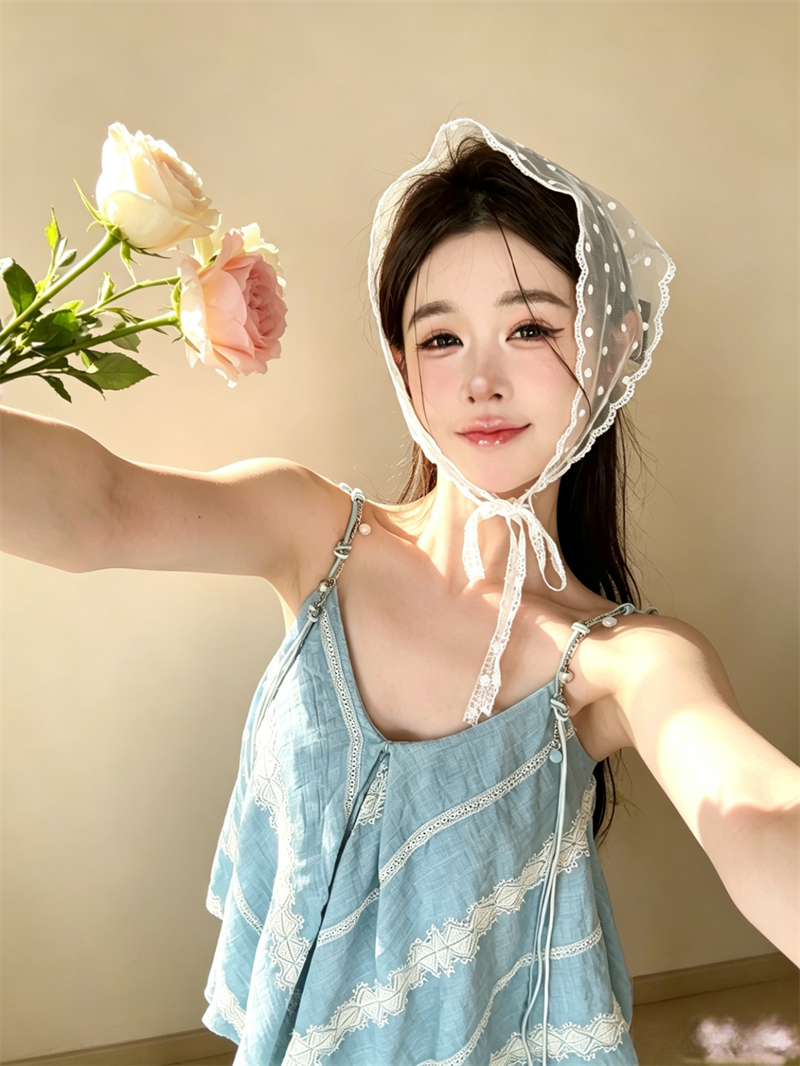 💕無袖背心寬鬆藍色不規則V領上衣