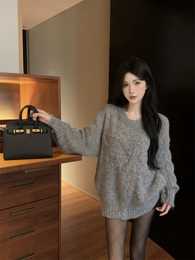 💕復古慵懶高級感軟糯蝴蝶結圓領上衣