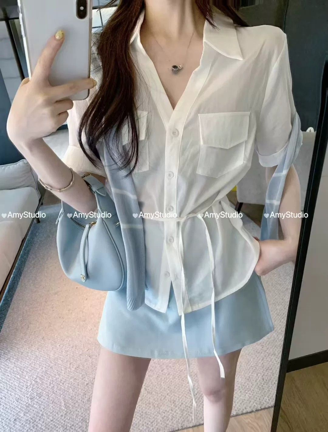 💕韓系辣妹時尚襯衫披肩減齡休閒三件套