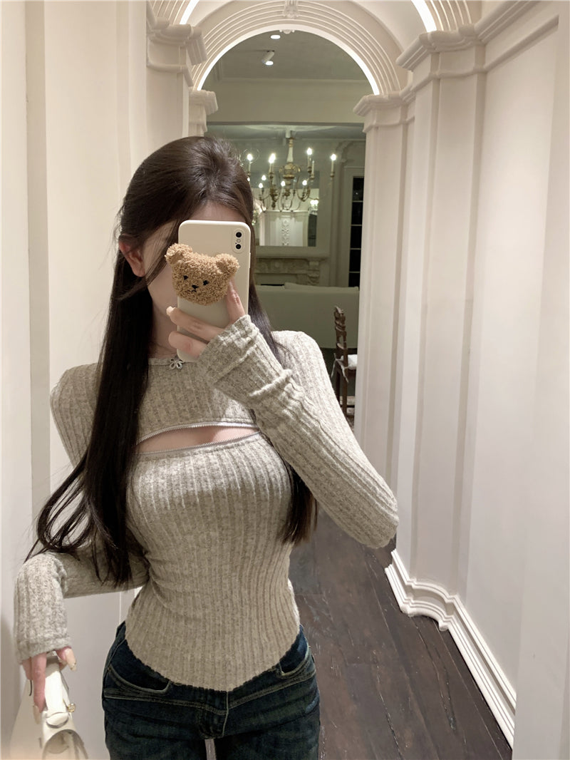 💕氣質柔軟可拉拉鍊圓領針織長袖打底衫
