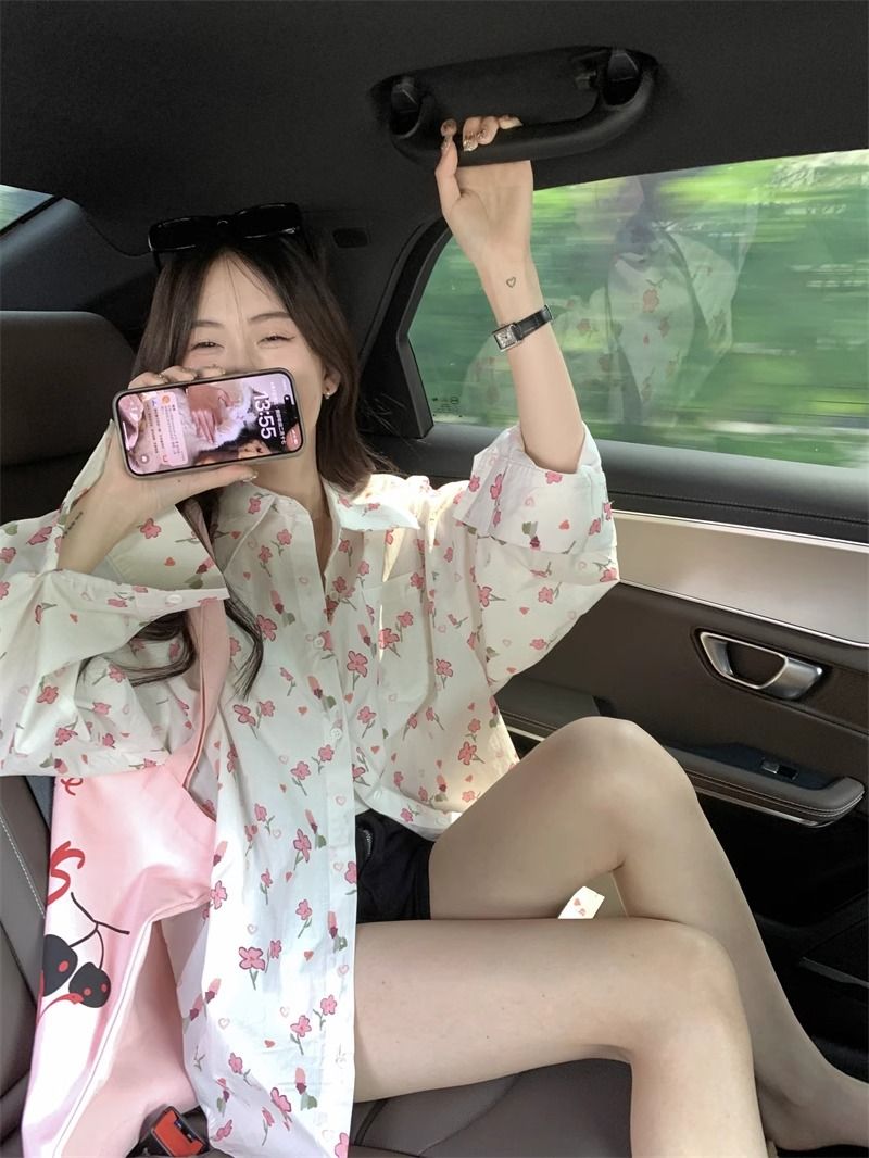 💕甜美薄款小花朵防曬襯衫外搭