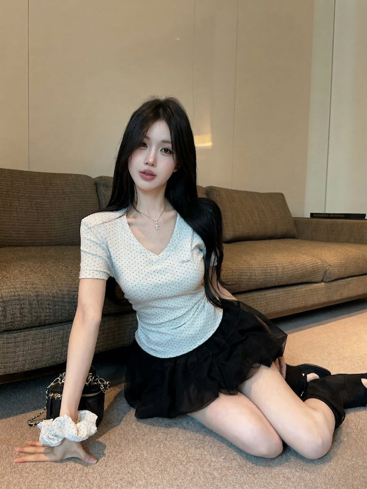 💕氣質星星點點V領短袖上衣