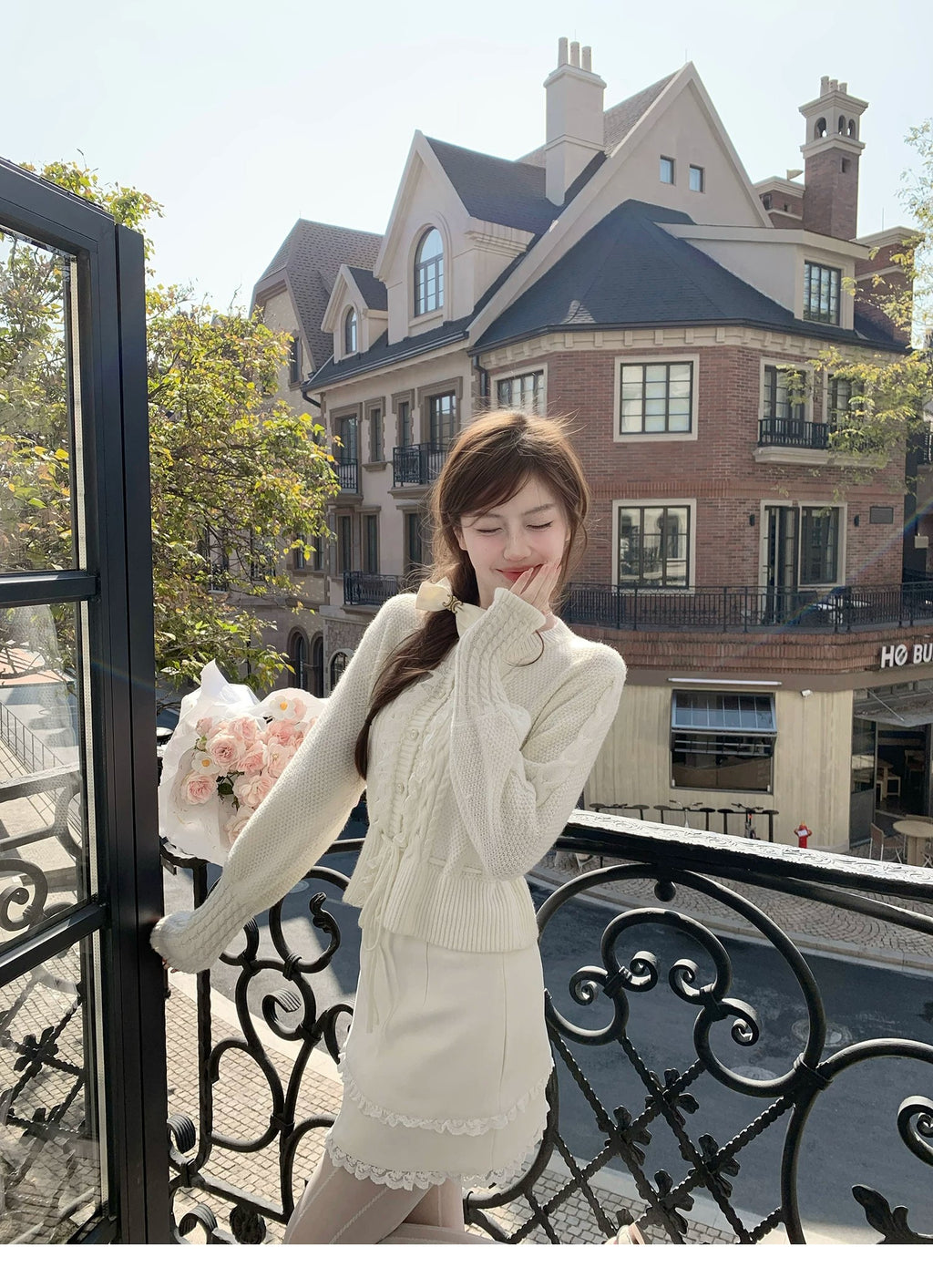 💕繁華勾花宮廷千金感花邊系帶毛衣外套
