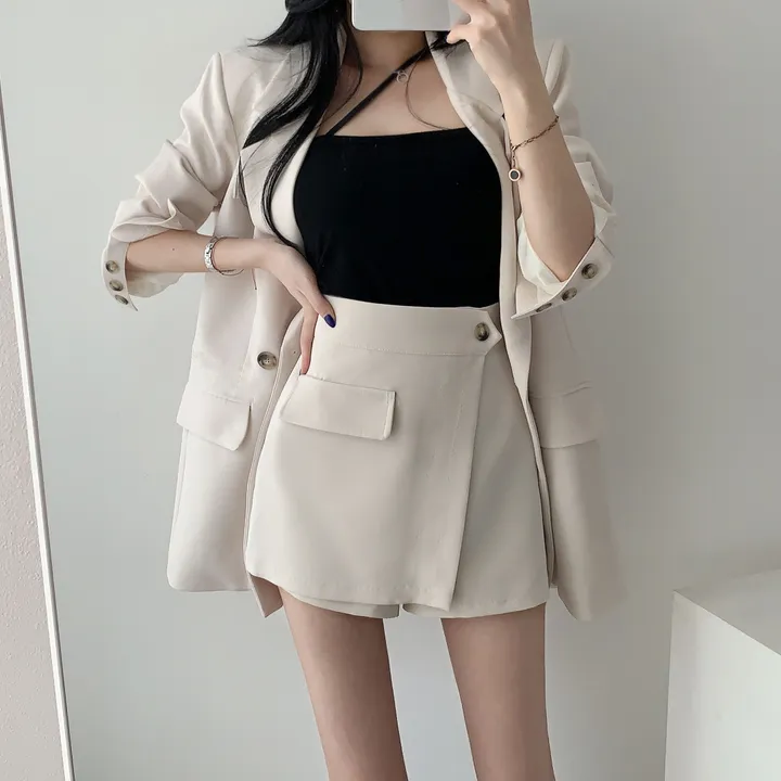 💕春秋韓版西裝短褲裙兩件套