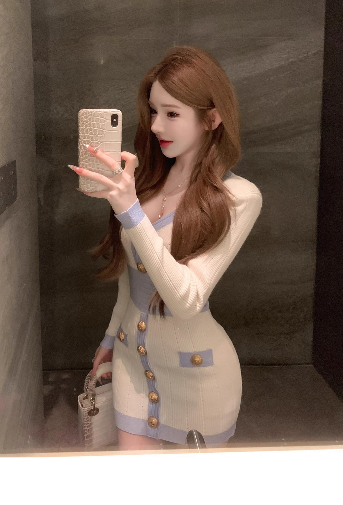 💕韓系針織千金小個子OL風連衣包臀裙