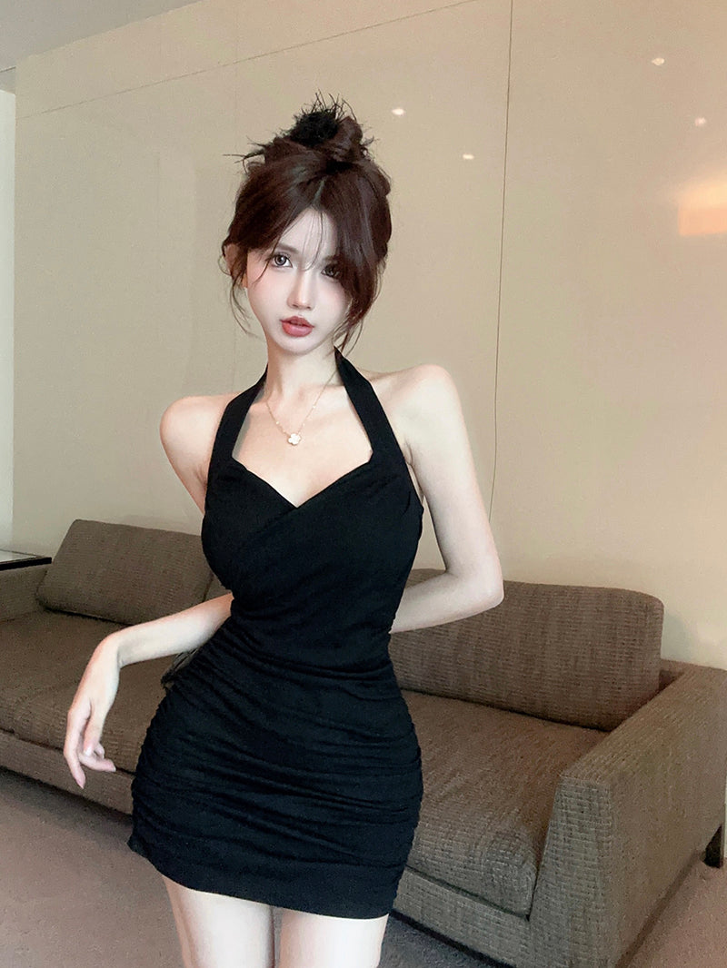 💕法式高級純欲掛脖吊帶包臀裙