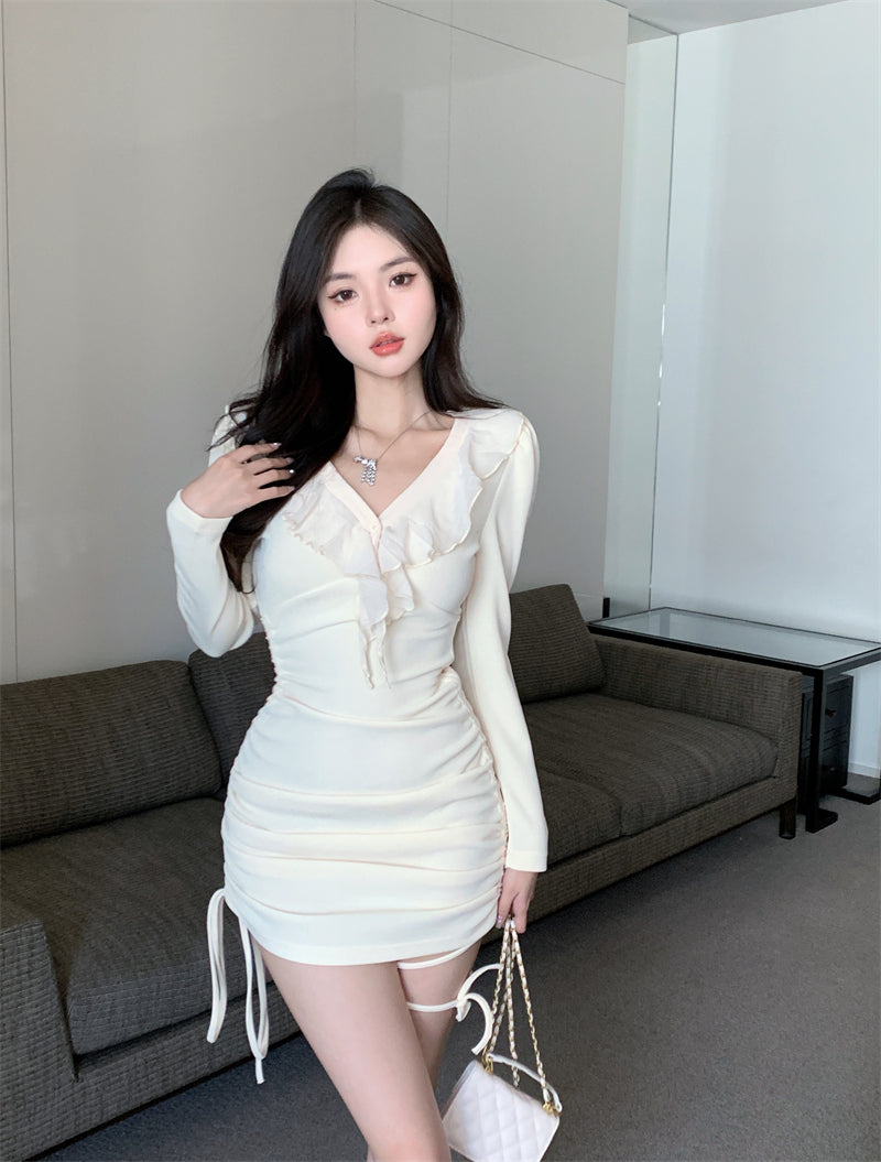 💕秋季溫柔抽繩設計氣質包臀短裙