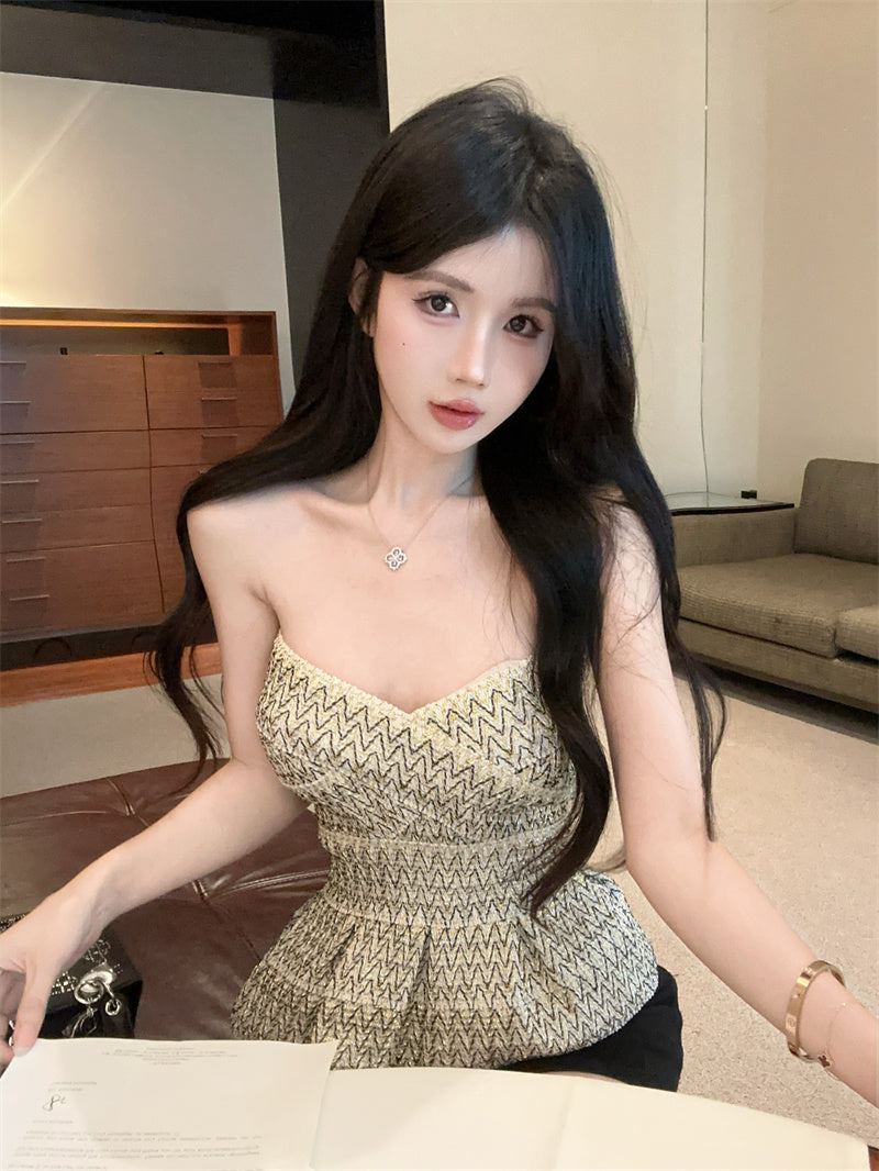 💕金色彈力繃帶抹胸混色背心上衣