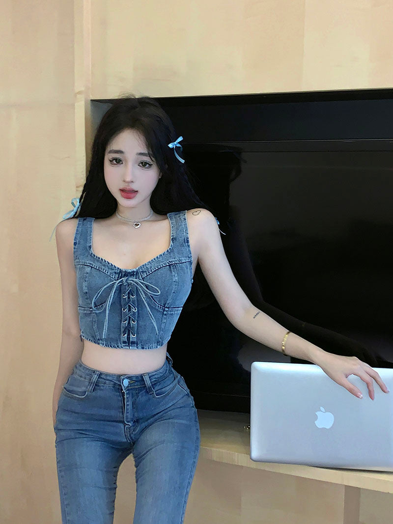 💕時尚辣妹綁帶牛仔背心