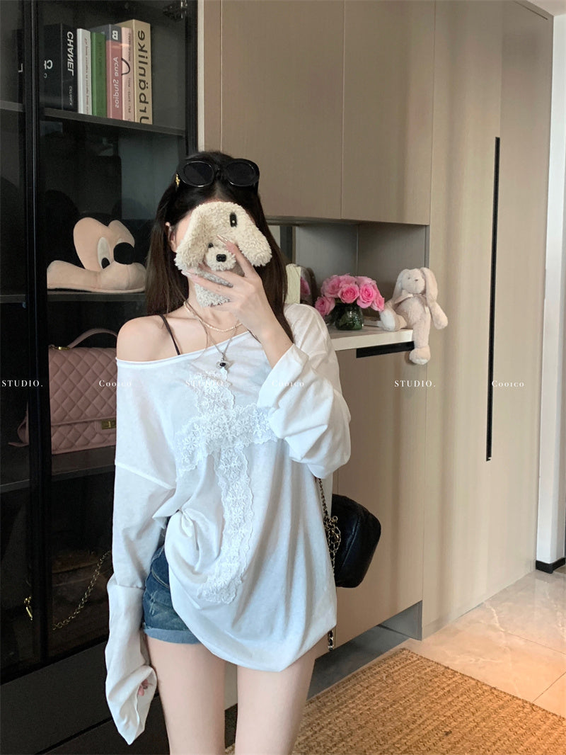 💕微透蕾絲寬鬆T袖打底衣
