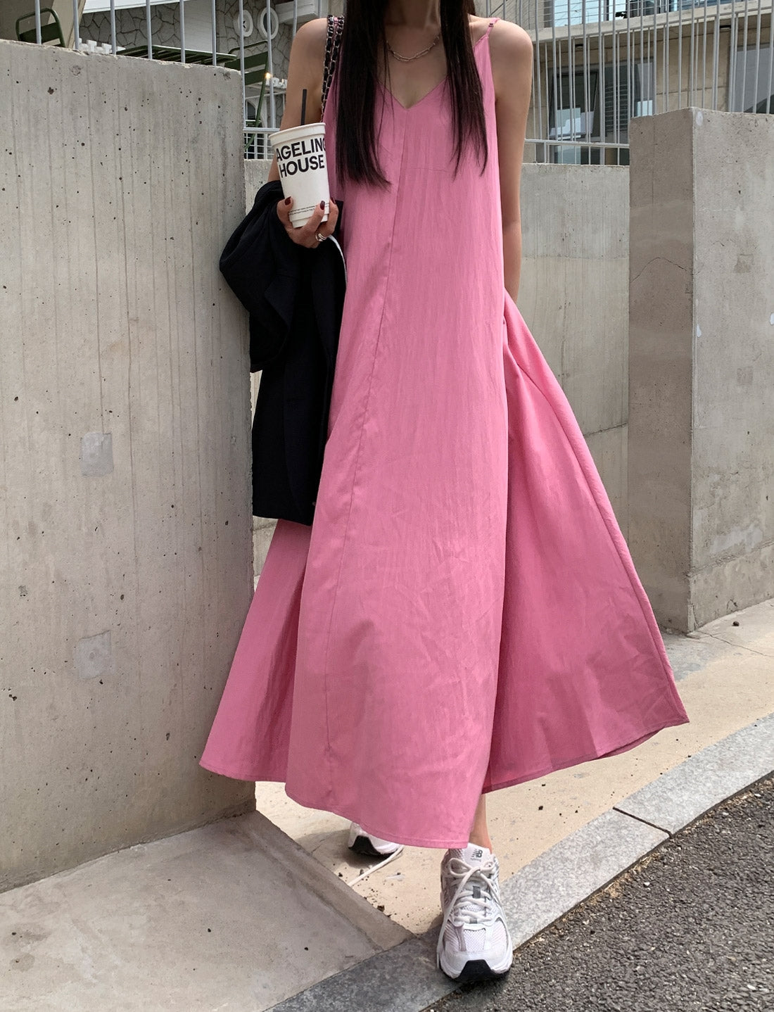 💕韓系氣質V領慵懶露背休閒度假長裙