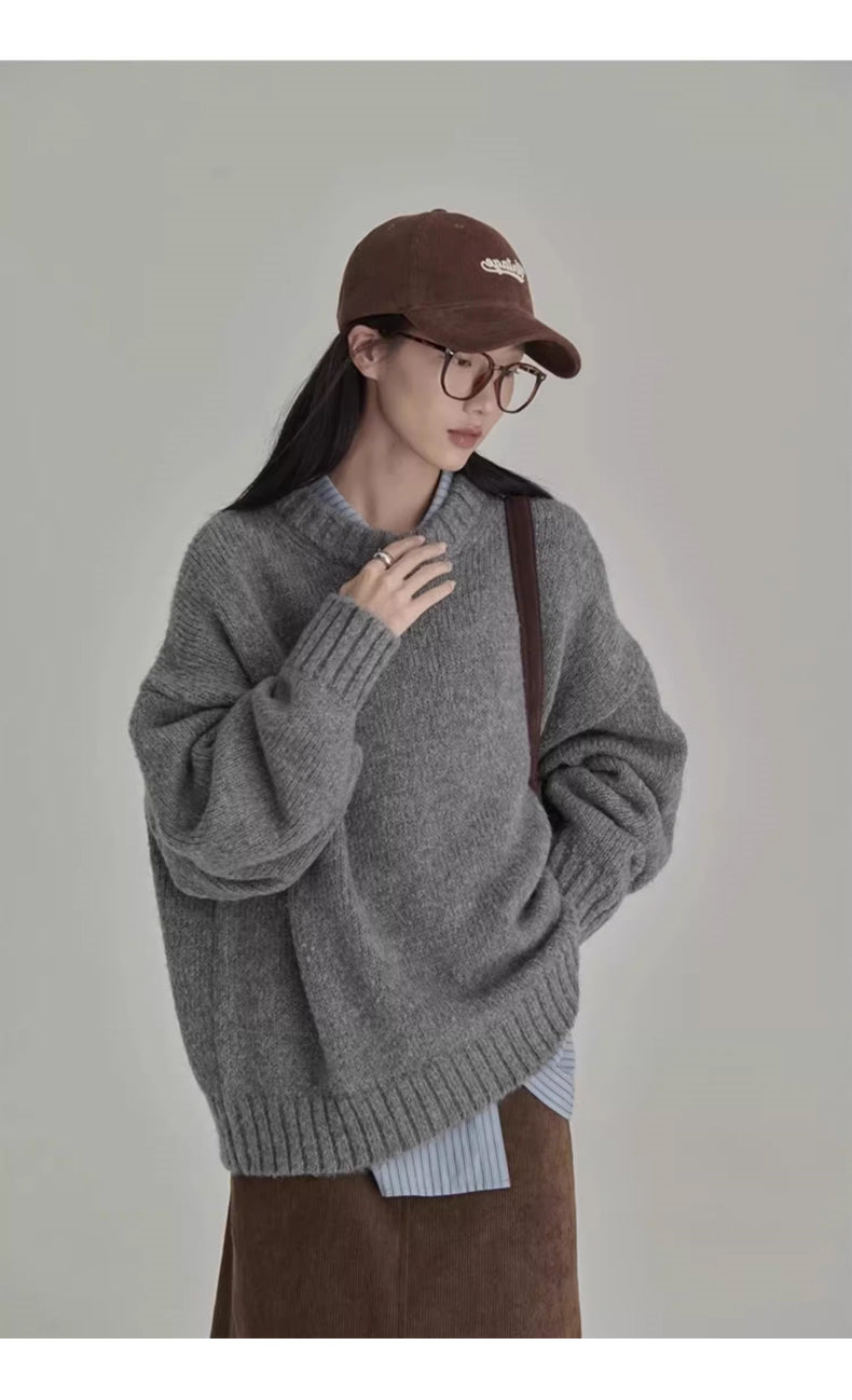 💕日系慵懶休閒復古灰色外穿內搭針織厚上衣