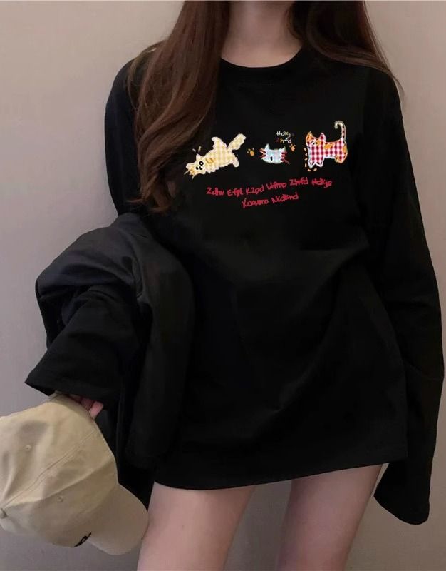 💕韓系簡約休閒長袖寬鬆大學T(有大尺碼)
