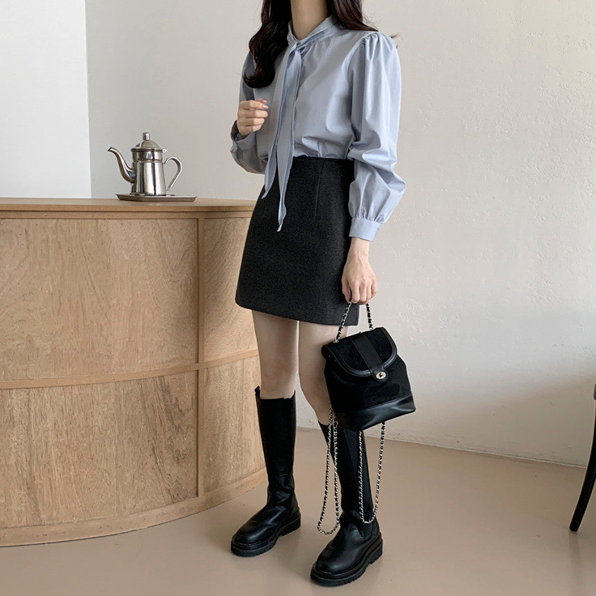 💕韓系chic法式飄帶領結襯衫